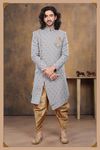 Imported Fabric Elegant Printed Grey Indo Western