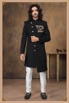 Imported Fabric Black Indo Western Sherwani With Handwork