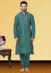 Green Plain Art Silk Kurta Pajama