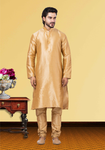Golden Plain Art Silk Kurta Pajama