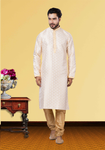 Cream Golden Jacquard Silk Kurta Pajama
