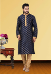 Royal Blue Self Print Kurta Set