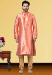 Pink And Golden Jacquard Fabric Kurta Pajama