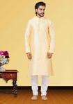 Light Yellow Printed Silk Kurta Pajama