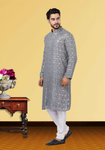 Hexagon Shape Grey Mirror Work Kurta Pajama