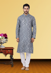 Grey Zigzag Mirror Work Kurta Pajama