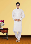 Tikki Work White Kurta Pajama On Georgette Fabric
