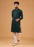 Green Chikankari And Sequance Work Kurta With White Pajama