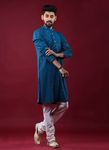 Teal Blue Chikankari And Sequance Work Kurta With White Pajama