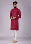 Rani Chikankari And Sequance Work Kurta With White Pajama