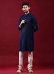 Blue Chikankari And Sequance Work Kurta With White Pajama