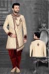 Desginer Cream Maroon Brocade Silk Dhoti Sherwani