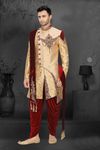 Gold Maroon Wedding Dhoti Sherwani With Handwork