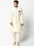 Cream Dupion Silk Sherwani With Dhoti