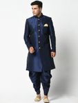Navy Blue Dupion Silk Sherwani With Dhoti