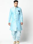 Sky Blue Dupion Silk Sherwani With Dhoti