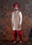 Off White Brocade Silk King Look Designer Sherwani