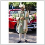 Pista Green Quilted Silk Fabric Sherwani