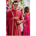 Magenta Red Quilted Silk Fabric Sherwani