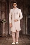 Cream Color Art Silk Indo Western Sherwani With Handwork Touch Up
