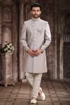 Gray Color Art Silk Indo Western Sherwani With Handwork Touch Up