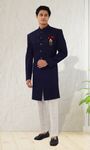 Navy Blue Color Lucknowi With Tikki Work Indo Western Sherwani