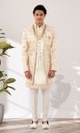 Off White Lucknowi Work Jacket Style Sherwani