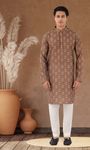 Coffee Color Cotton Print Kurta Pajama
