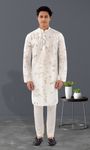 White Floral Print Silk Kurta Pajama 