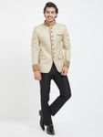 Beige Color Jute Fabric Jodhpuri Suit With Work