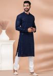 Chikankari And Sequin Work Navy Blue Kurta In Rayon Fabric