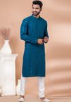 Chikankari And Sequin Work Teal Kurta In Rayon Fabric