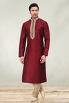 Maroon Embroidered Kurta With Cream Pajama