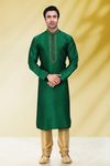 Dark Green Embroidered Kurta With Golden Pajama