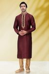 Wine Embroidered Kurta With Chiku Pajama
