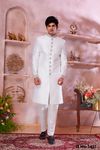Off White Indo Western Sherwani With Handowork On Collar And Buttons