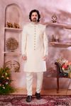 Simplistic Cream Indo Western Sherwani With Handwork Touch Up