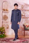Party Wear Navy Blue Indo Western Sherwani In Imported Suiting Fabric