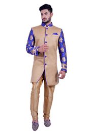 Natural Jute &  Persian Blue  Indowestern Sherwani  RK1092