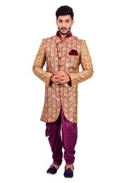 Natural Jute &  Purple  Indowestern Sherwani  RK1122