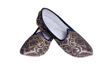 Brocade Fabric Black Print Simple Mojari