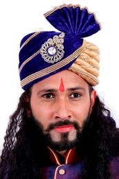 Royal Blue With Gold Wedding Safa Turban