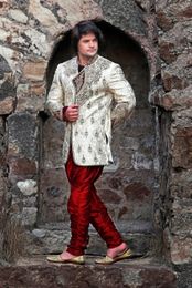 White Color Impressive Brocade Indo Western Sherwani