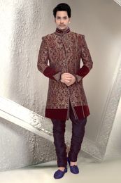 Engrossing Maroon Indo Western Sherwani