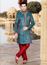 Teal Green Color Indo Western Sherwani