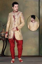Cream Color Jamawar Indo Western Sherwani