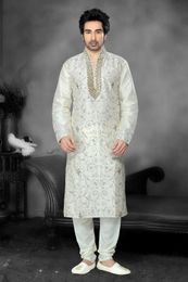 White Color High Neck Kurta Payjama