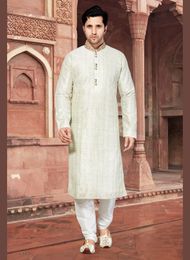 White Color Engrossing  Kurta Payjama