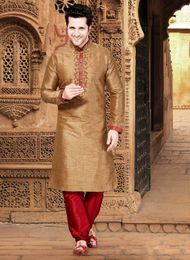Brown Color Silk Fabric Kurta Payjama