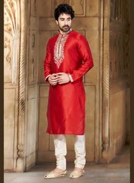 Impressive Red Readymade Kurta Payjama
